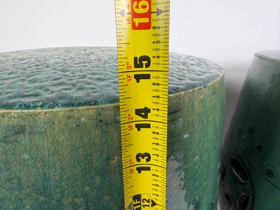 Just Added - Pair of Vintage Chinese Green Glazed Terracotta Garden Stools 12W X 14.5H [Photo 13]