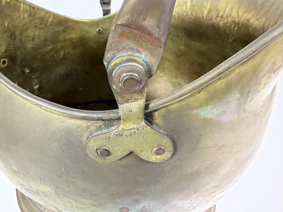 Vintage Brass Helmet-Form Fireplace Coal Hod Scuttle With Swivel Handle 15'H [Photo 5]