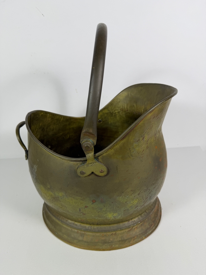 Vintage Brass Helmet-Form Fireplace Coal Hod Scuttle With Swivel Handle 15'H [Photo 4]