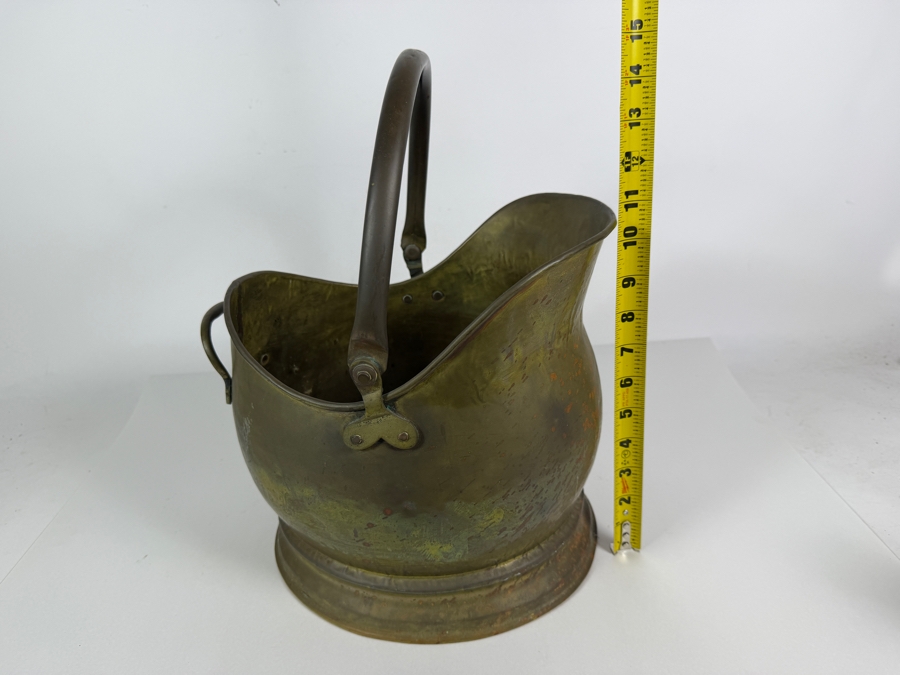 Vintage Brass Helmet-Form Fireplace Coal Hod Scuttle With Swivel Handle 15'H [Photo 7]