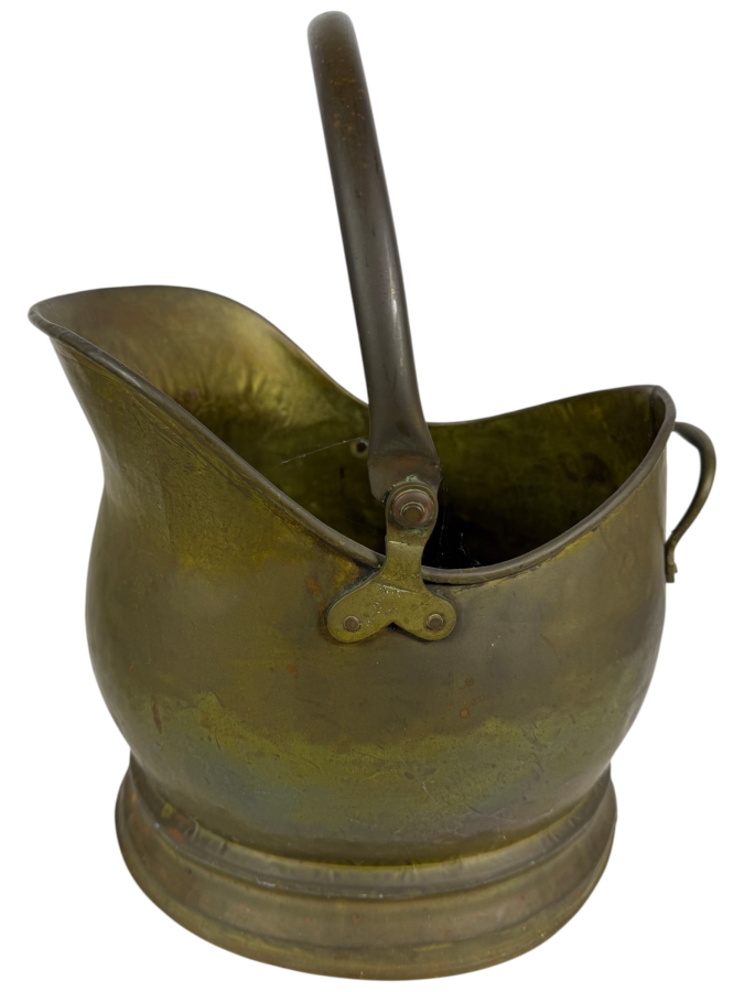Vintage Brass Helmet-Form Fireplace Coal Hod Scuttle With Swivel Handle 15'H