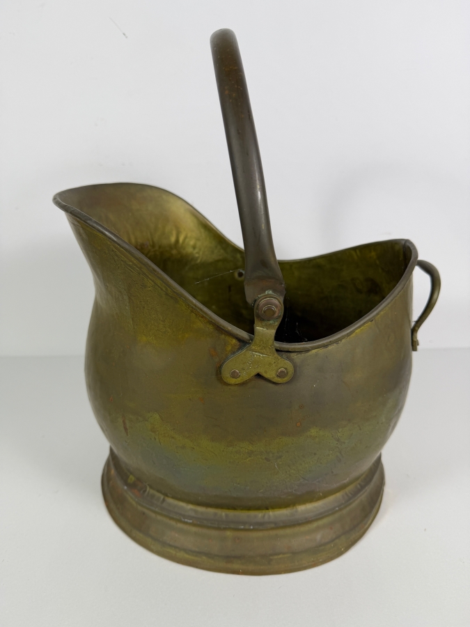Vintage Brass Helmet-Form Fireplace Coal Hod Scuttle With Swivel Handle 15'H [Photo 2]