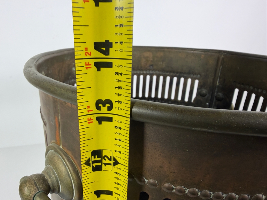 Antique Victorian Pierced Brass Cachepot Planter Stamped With English Maker Touchmark 13'H [Photo 7]