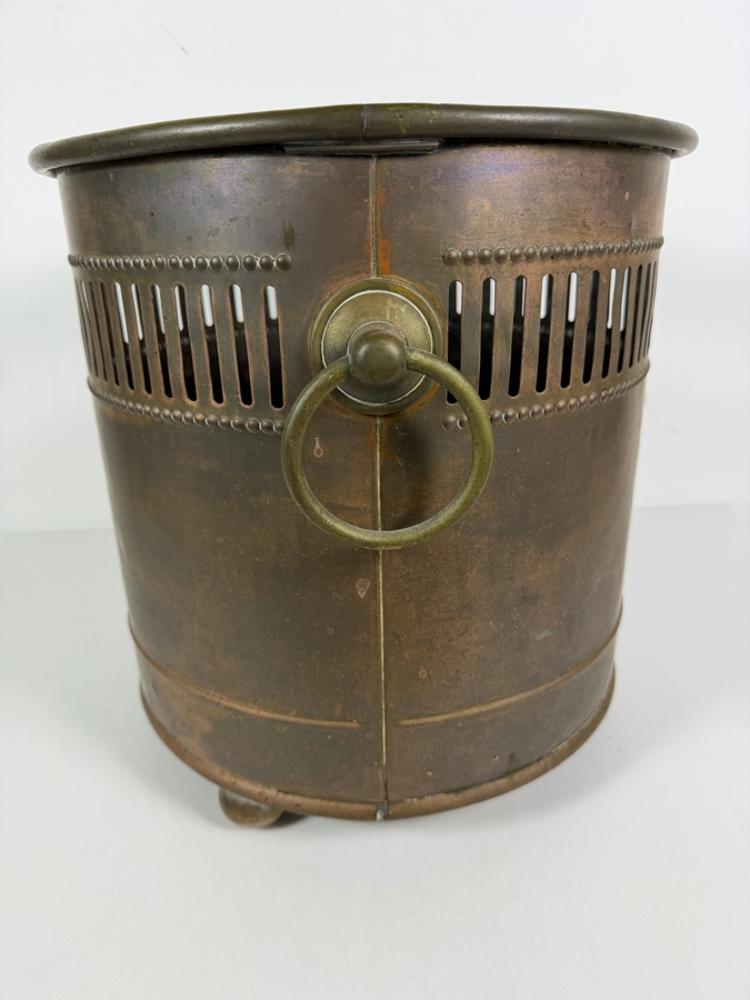 Antique Victorian Pierced Brass Cachepot Planter Stamped With English Maker Touchmark 13'H [Photo 3]