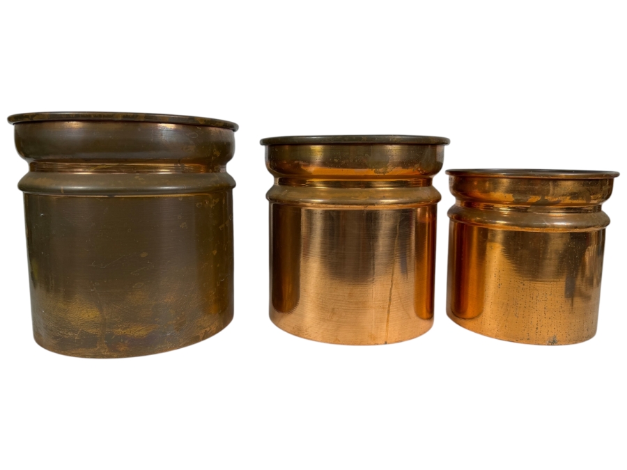 Three-Piece Graduated Nesting Copper Cylindrical Planter Cachepot Set 7.5 - 10'H