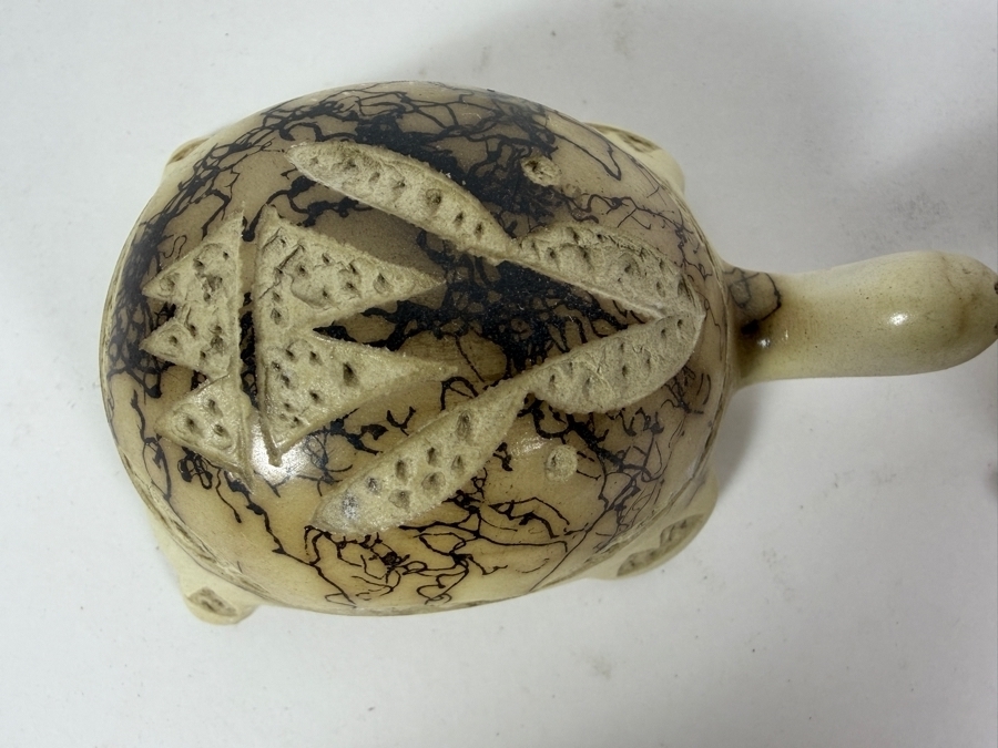Three-Piece Assorted Southwestern Native American Pottery And Carved Wood Turtle Figurine Lot 2.5 - 5'L [Photo 6]