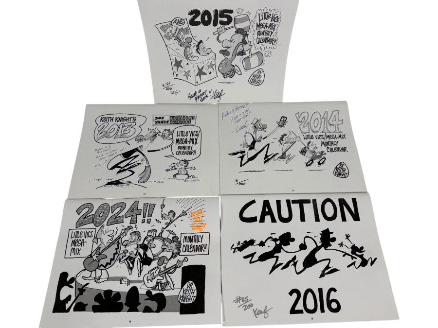 Lot Of Five Keith Knight Signed Limited-Edition Little Vics Mega-Mix Monthly Calendars