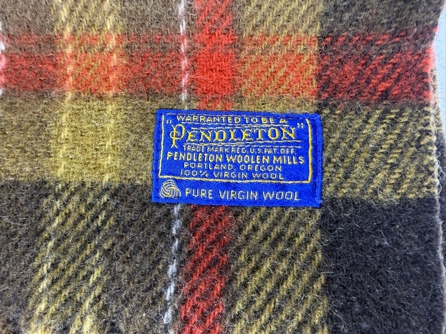 Vintage Pendleton Pure Virgin Wool Plaid Fringed Throw Blanket Made In USA [Photo 2]