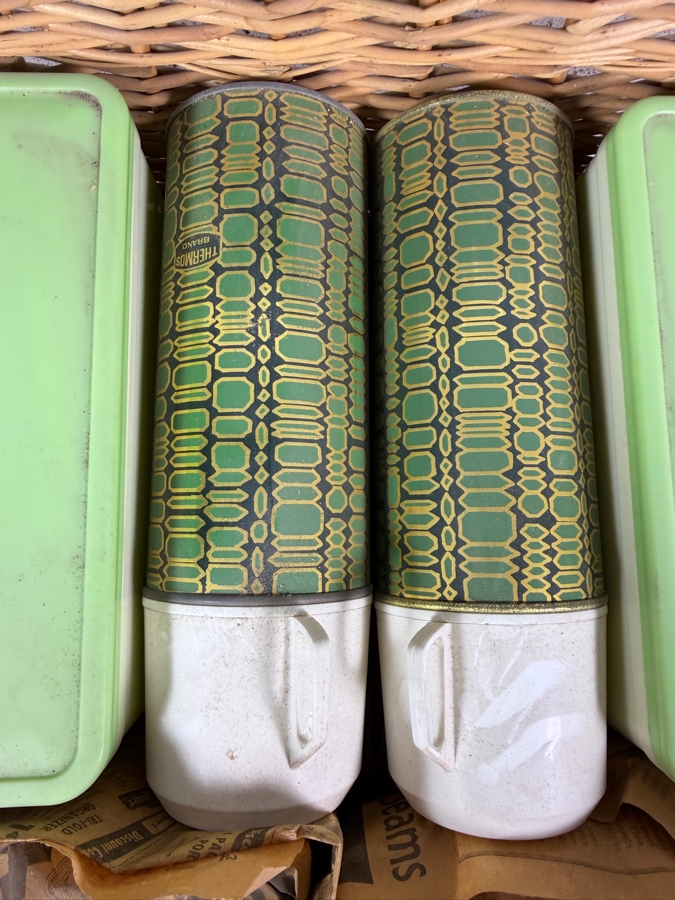 Vintage 1950s Brexton Wicker Picnic Hamper Suite With Lily Of The Valley Pattern Porcelain 21' X 14' X 7' [Photo 2]