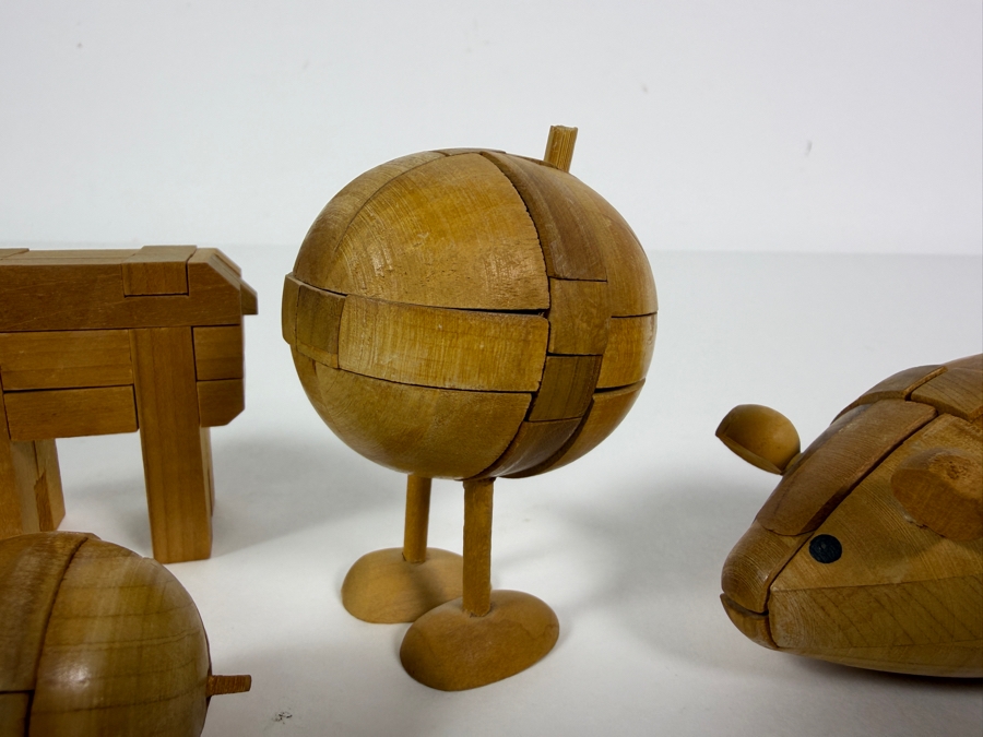 Lot Of Four Vintage Japanese Wooden Kumiki Interlocking 3D Burr Brain Teaser Puzzles 1 - 3'H [Photo 4]