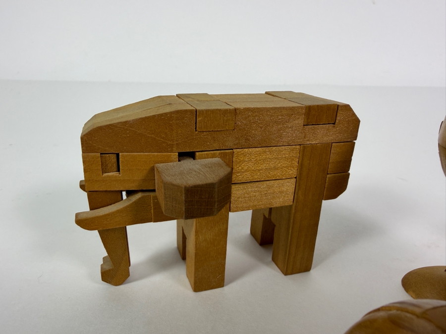 Lot Of Four Vintage Japanese Wooden Kumiki Interlocking 3D Burr Brain Teaser Puzzles 1 - 3'H [Photo 5]