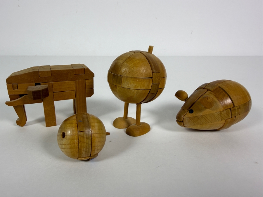 Lot Of Four Vintage Japanese Wooden Kumiki Interlocking 3D Burr Brain Teaser Puzzles 1 - 3'H [Photo 2]