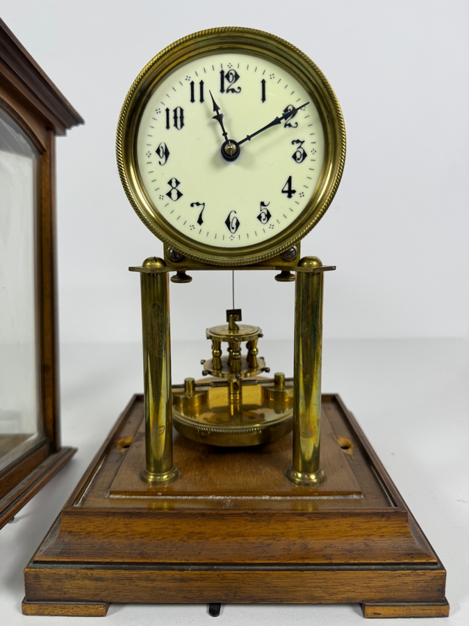 Antique Gustav Becker Walnut Four-Glass Torsion Pendulum 400-Day Anniversary Clock With Key 7.5'W X 7'D X 12'H [Photo 2]