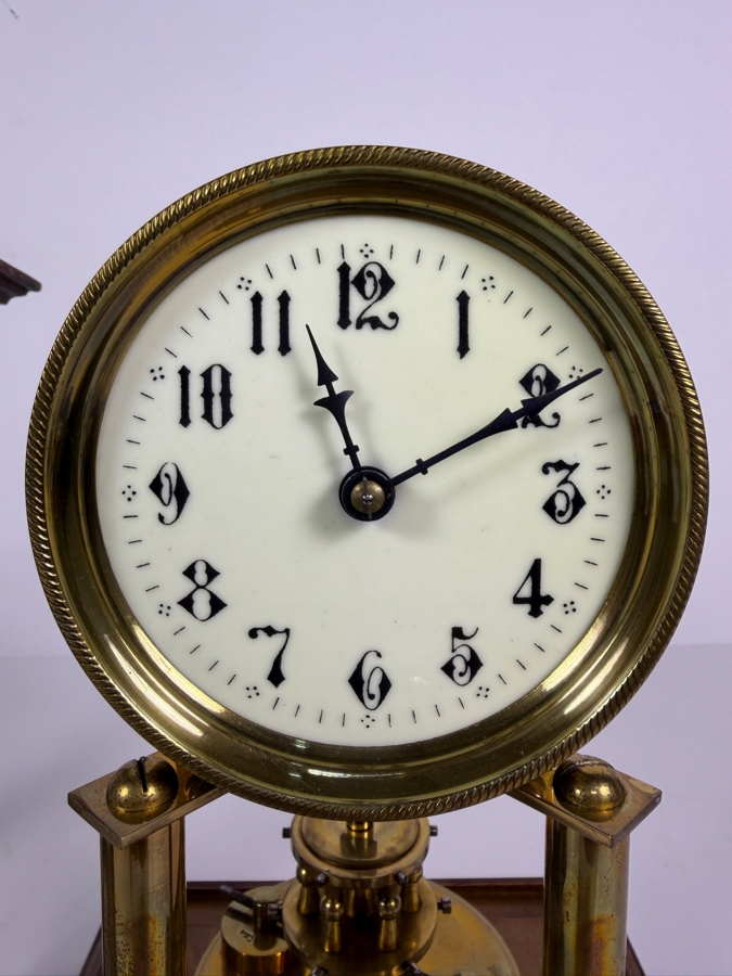 Antique Gustav Becker Walnut Four-Glass Torsion Pendulum 400-Day Anniversary Clock With Key 7.5'W X 7'D X 12'H [Photo 5]