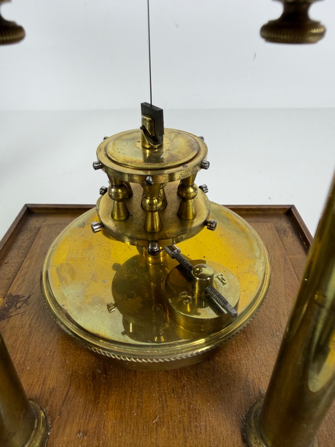 Antique Gustav Becker Walnut Four-Glass Torsion Pendulum 400-Day Anniversary Clock With Key 7.5'W X 7'D X 12'H [Photo 4]