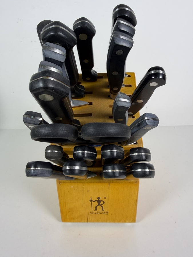 Large Assorted Kitchen Cutlery Group In Henckels Block Including Henckels And Farberware Knives [Photo 2]