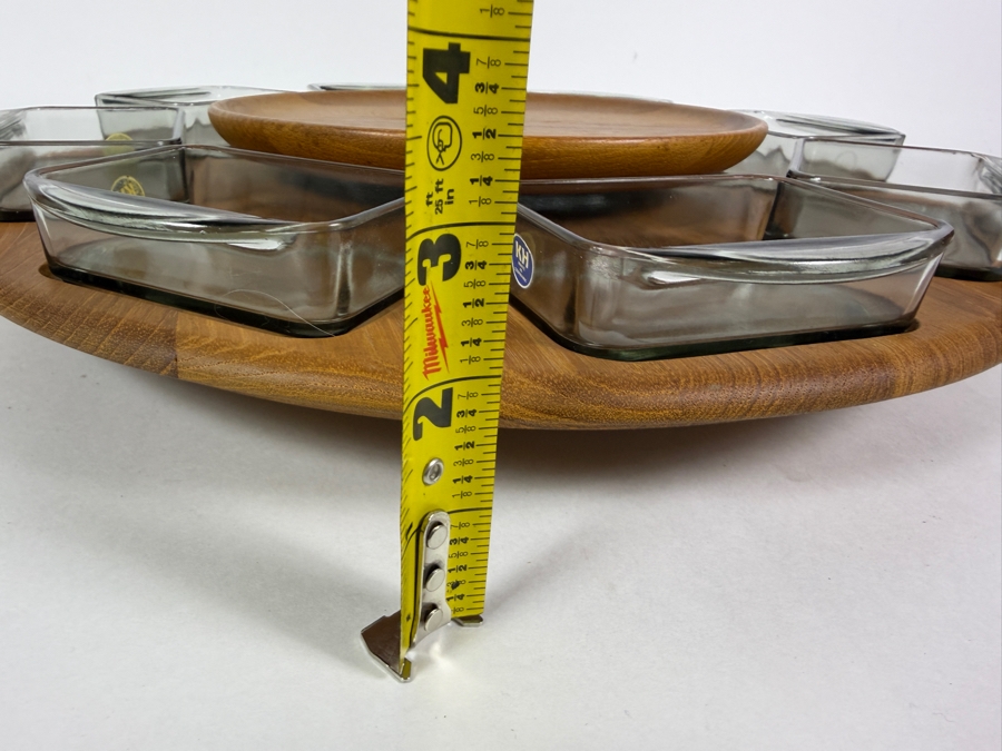 Vintage 1960s Digsmed Denmark Danish Modern Two-Tier Teak And Smoked Glass Lazy Susan 16'W X 3.5'H [Photo 10]