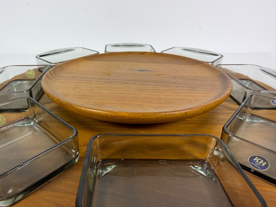 Vintage 1960s Digsmed Denmark Danish Modern Two-Tier Teak And Smoked Glass Lazy Susan 16'W X 3.5'H [Photo 6]