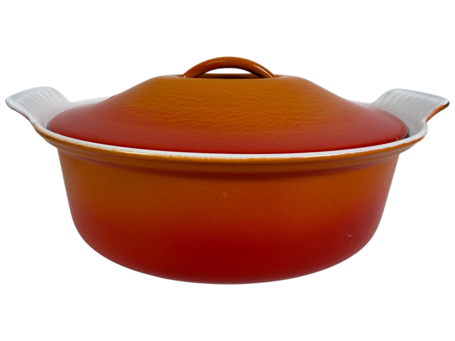 Vintage Le Creuset Flame Orange Enameled Cast Iron No. 26 Covered Oval Casserole Dish 11.5'W X 6'H