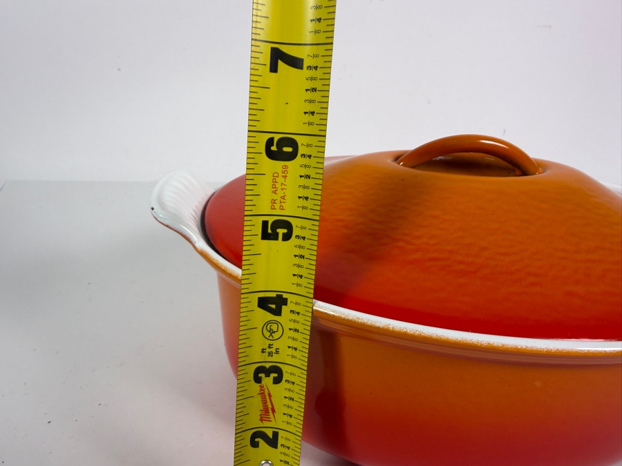 Vintage Le Creuset Flame Orange Enameled Cast Iron No. 26 Covered Oval Casserole Dish 11.5'W X 6'H [Photo 8]