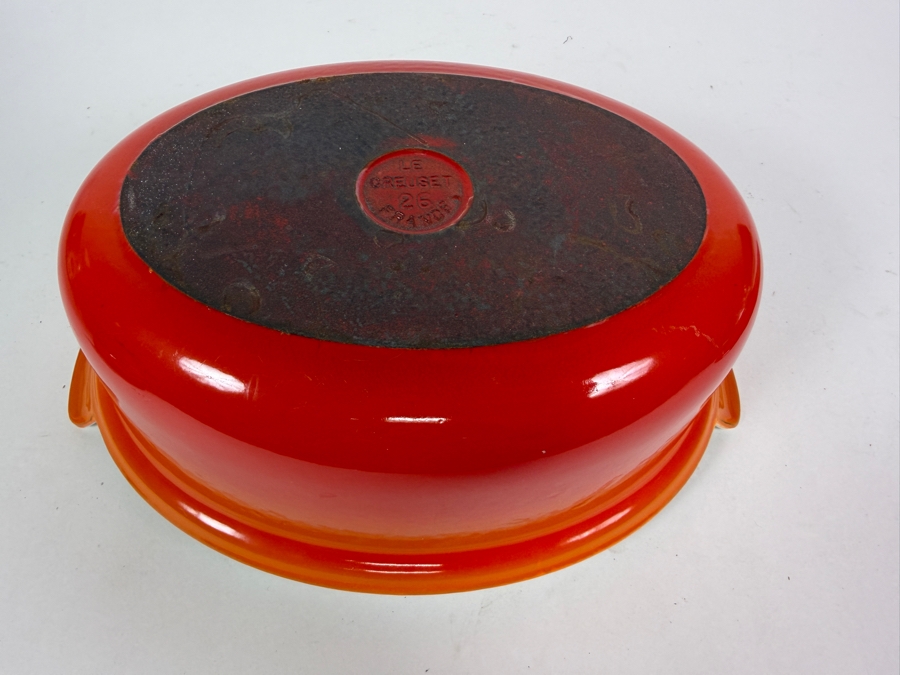 Vintage Le Creuset Flame Orange Enameled Cast Iron No. 26 Covered Oval Casserole Dish 11.5'W X 6'H [Photo 5]