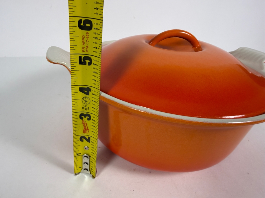 Vintage Descoware Belgium Flame Orange Enameled Cast Iron No. 24 Covered Round Casserole Dutch Oven 11'W X 6'H [Photo 9]