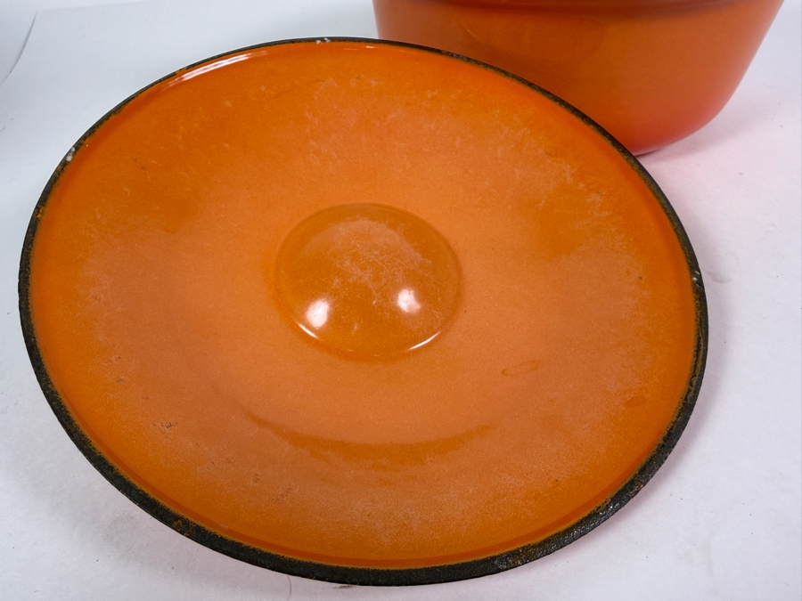 Vintage Descoware Belgium Flame Orange Enameled Cast Iron No. 24 Covered Round Casserole Dutch Oven 11'W X 6'H [Photo 7]