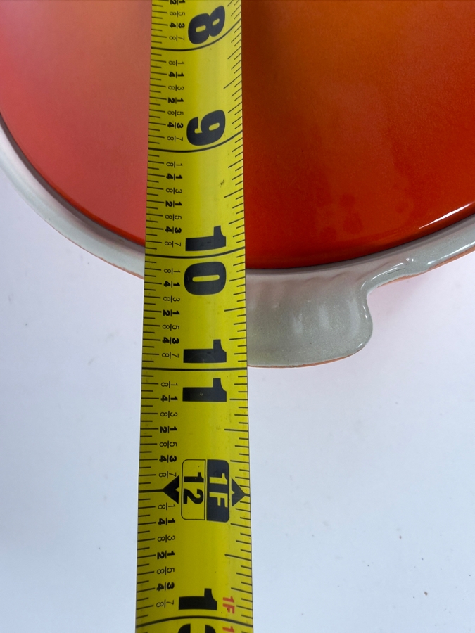 Vintage Descoware Belgium Flame Orange Enameled Cast Iron No. 24 Covered Round Casserole Dutch Oven 11'W X 6'H [Photo 8]