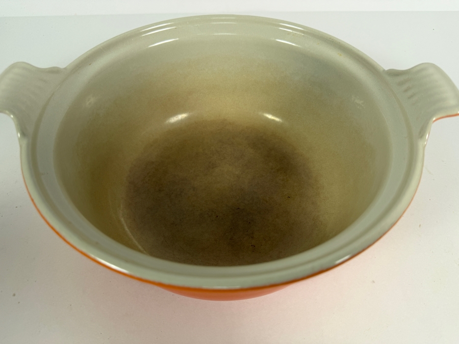 Vintage Descoware Belgium Flame Orange Enameled Cast Iron No. 24 Covered Round Casserole Dutch Oven 11'W X 6'H [Photo 4]