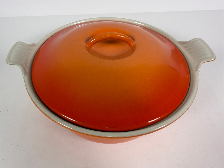 Vintage Descoware Belgium Flame Orange Enameled Cast Iron No. 24 Covered Round Casserole Dutch Oven 11'W X 6'H [Photo 3]