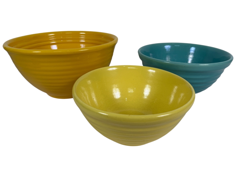 Three-Piece Vintage Bauer Pottery Ringware Ceramic Nesting Mixing Bowls Set