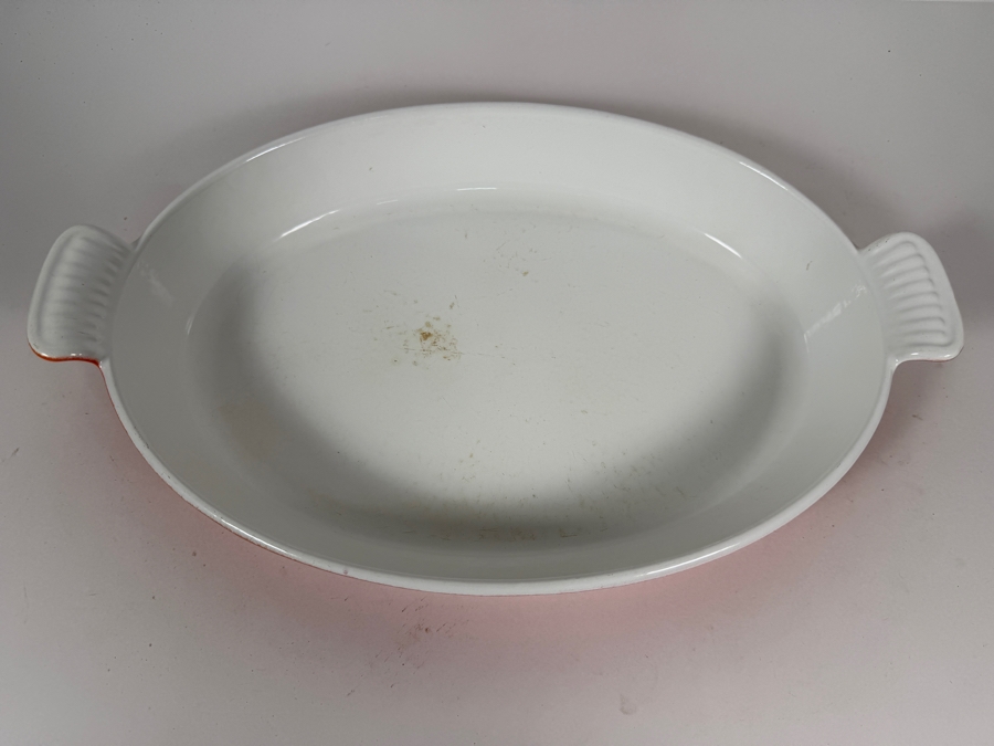 Vintage Le Creuset Flame Orange Enameled Cast Iron Shallow Oval Gratin Baking Dish 16'W X 10'D [Photo 3]