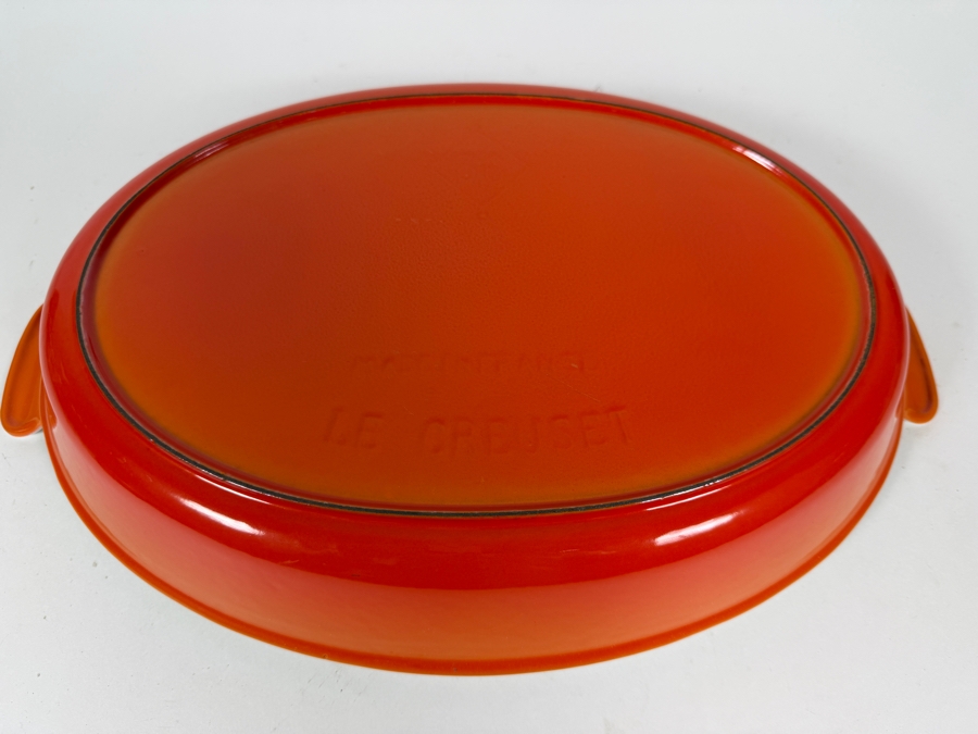 Vintage Le Creuset Flame Orange Enameled Cast Iron Shallow Oval Gratin Baking Dish 16'W X 10'D [Photo 4]