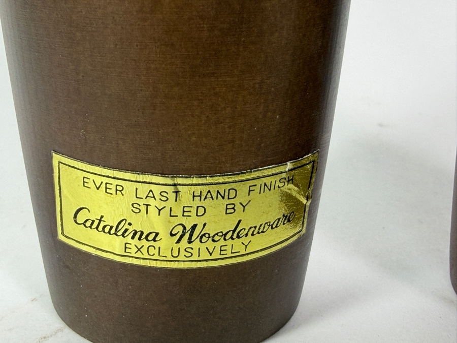 Vintage Mid-Century Modern Catalina Woodworkers Turn-Keyaki Wooden Salt Shaker And Pepper Mill Set 10.25'H [Photo 3]