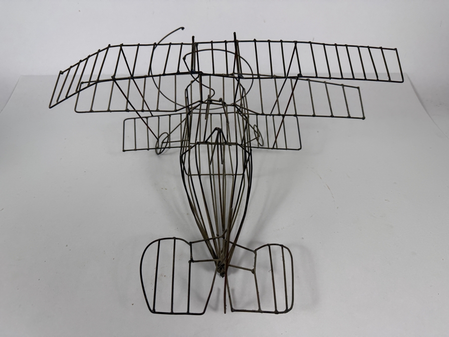 Vintage Mid-Century Modern Welded Iron Wire Biplane Model Art Sculpture 15'W X 14'D X 7'H [Photo 4]