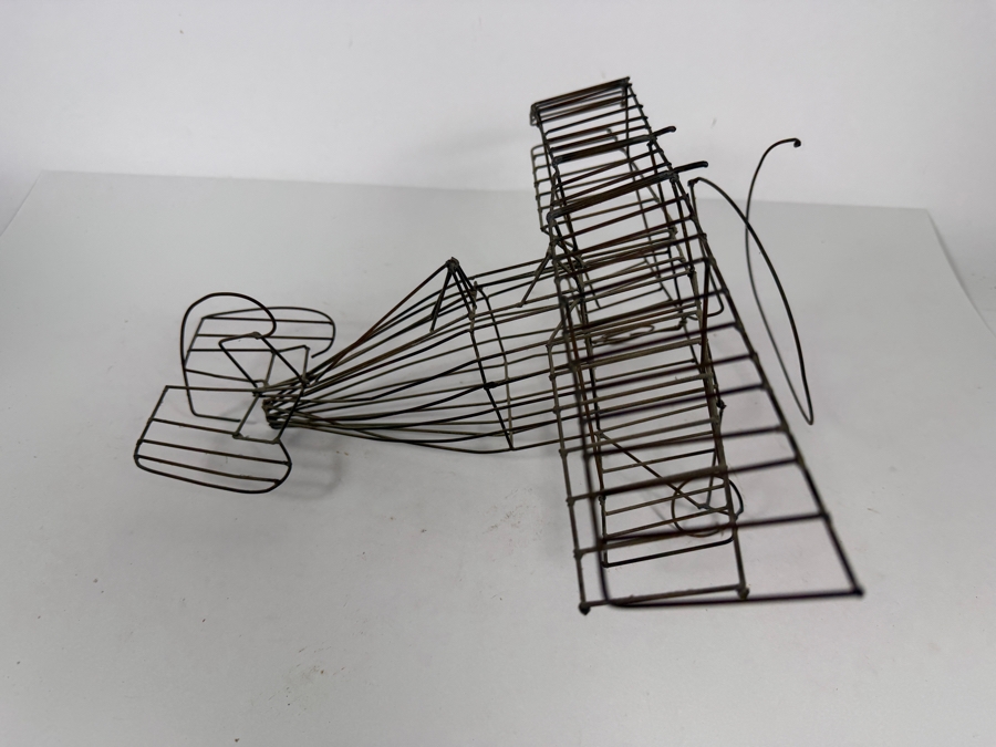 Vintage Mid-Century Modern Welded Iron Wire Biplane Model Art Sculpture 15'W X 14'D X 7'H [Photo 2]