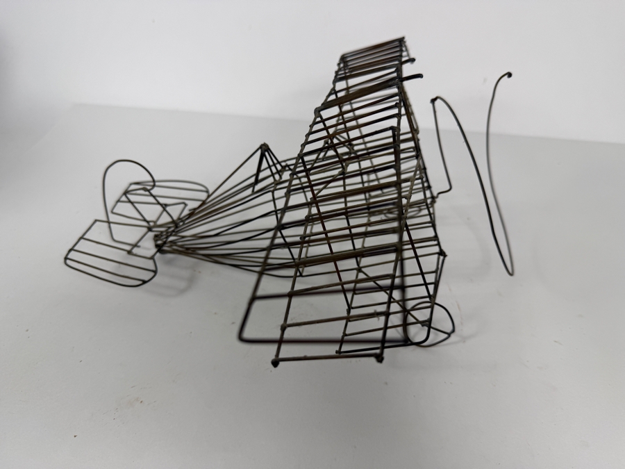 Vintage Mid-Century Modern Welded Iron Wire Biplane Model Art Sculpture 15'W X 14'D X 7'H [Photo 3]