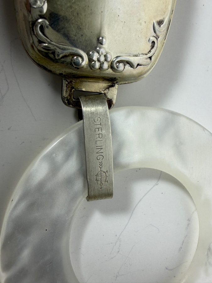 Vintage Three Piece Webster Company Sterling Silver Vanity Set And Dated Baby Rattle 64.9g [Photo 4]