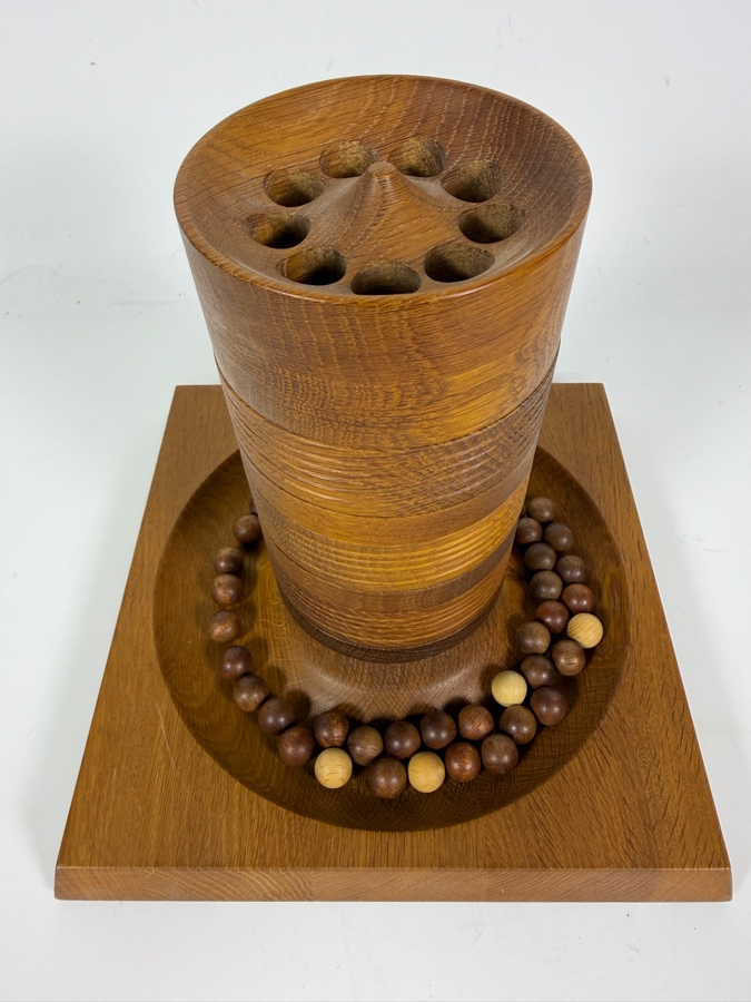 Vintage Danish Modern Teak Tarnspil Tower Game Designed By Piet Hein For Skjode Skjern Denmark Featuring Multi Tonal Wooden Marbles And Instructions 9' X 9' X 9' [Photo 2]