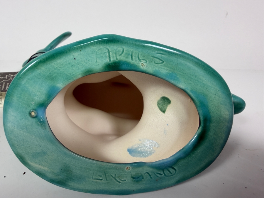 Vintage Anglia Pottery Turquoise Blue Glazed Ceramic Dolphin Figurine With Original Billinghay Lincolnshire England Hang Tag 7.25'H [Photo 5]