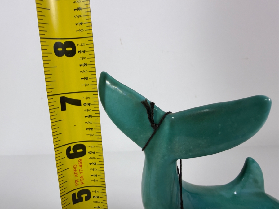 Vintage Anglia Pottery Turquoise Blue Glazed Ceramic Dolphin Figurine With Original Billinghay Lincolnshire England Hang Tag 7.25'H [Photo 6]