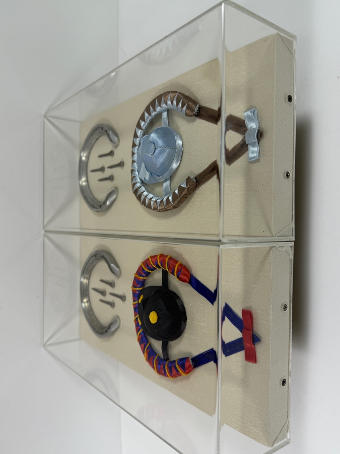 Pair Of Custom Decorative Framed Jockey Silks And Horseshoes Equestrian Shadow Boxes 6'W X 13'D X 3.5'H [Photo 5]