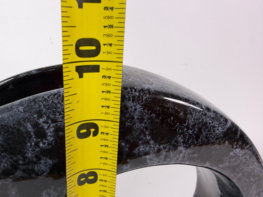 Vintage Mid Century Modern Black And White Spongeware Ceramic O Ring Donut Vase 10'W X 2'D X 10.5'H [Photo 8]
