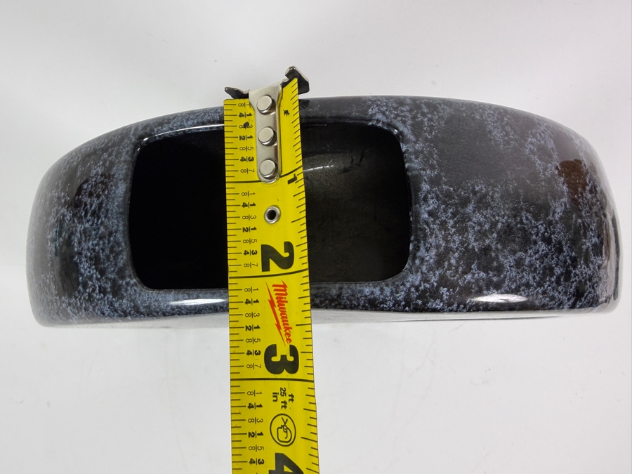 Vintage Mid Century Modern Black And White Spongeware Ceramic O Ring Donut Vase 10'W X 2'D X 10.5'H [Photo 7]