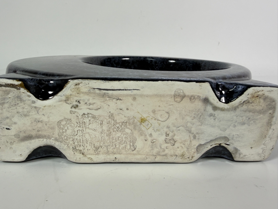 Vintage Mid Century Modern Black And White Spongeware Ceramic O Ring Donut Vase 10'W X 2'D X 10.5'H [Photo 5]