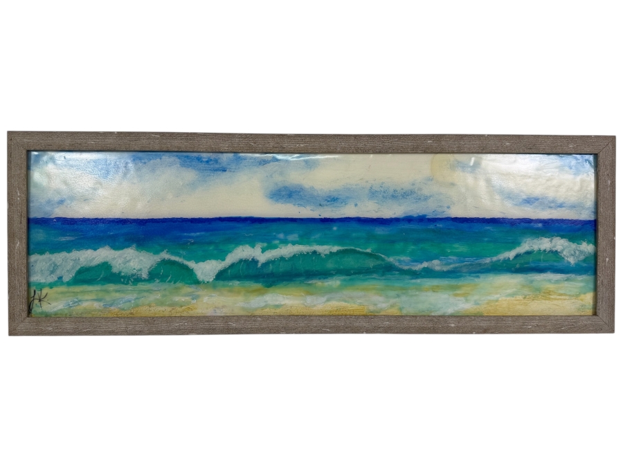 Framed Panoramic 'Windansea Shorebreak - South of the Shack' Painting Signed LK (Laura) And Laura On Back 25'W X 8.5'H