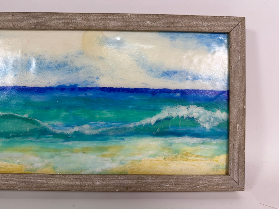 Framed Panoramic 'Windansea Shorebreak - South of the Shack' Painting Signed LK (Laura) And Laura On Back 25'W X 8.5'H [Photo 5]
