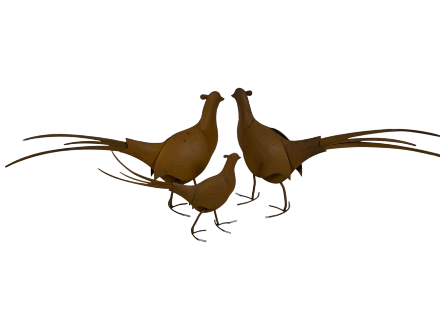 Trio Of Metal Long Tailed Pheasant Garden Statues 20' X 13'