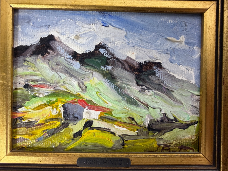 Pair Of Jose Pinto Impressionist Mountain Landscape Oil On Board Miniature Paintings 7' X 6' [Photo 3]