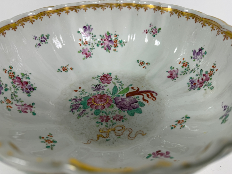 French Samson Edmé Paris Porcelain Armorial Punch Bowl In Chinese Export Style with Wooden Stand 12'W X 7'H [Photo 4]